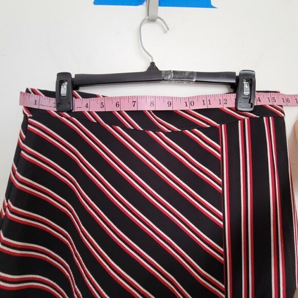 H&M Red White Striped Asymmetric Elastic Waist Band Midi Skirt Size Medium - Picture 6 of 11